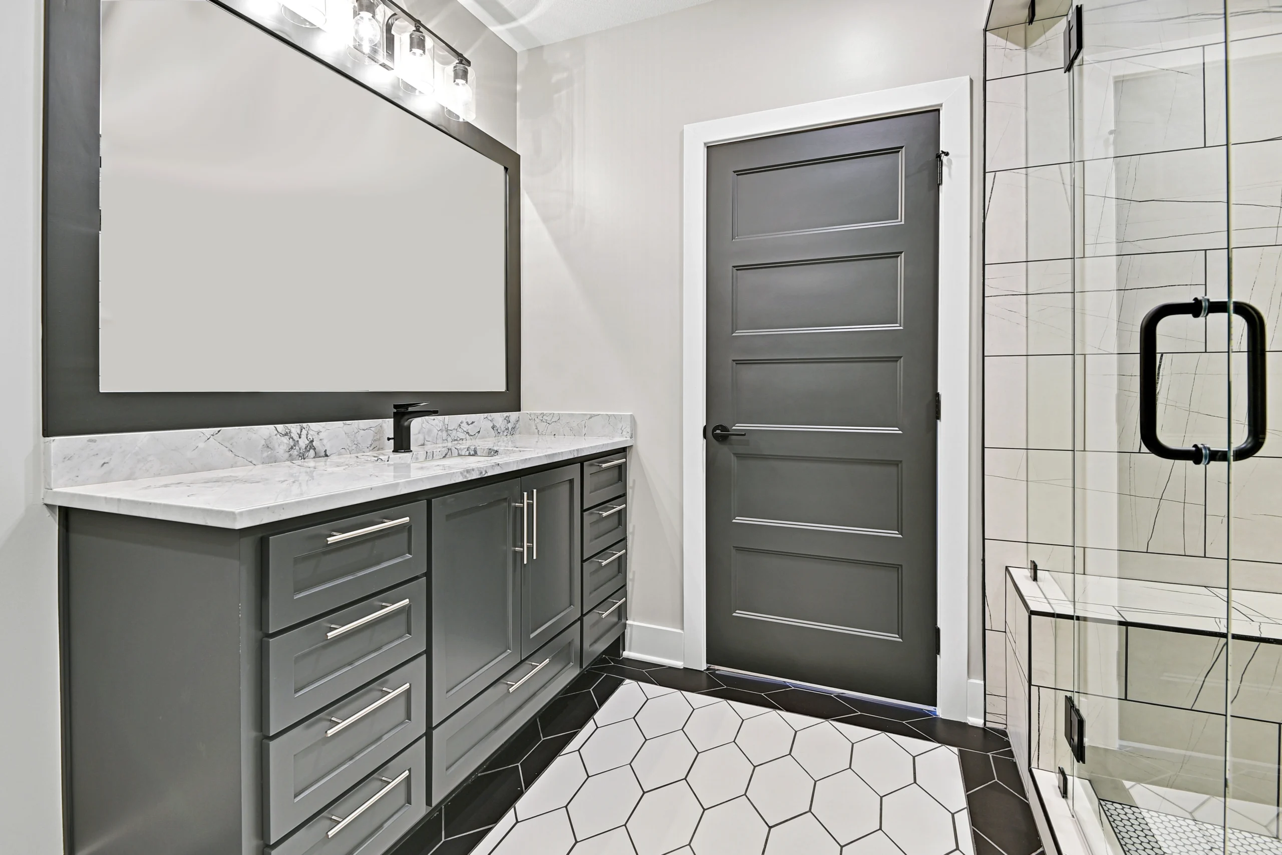 Bathroom remodel detail with custom tile work and finishes