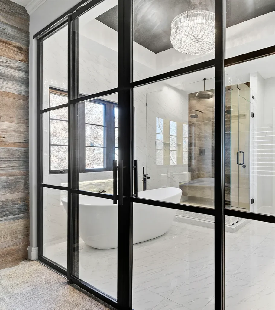 modern bathroom renovation in kansas city area with marble tile